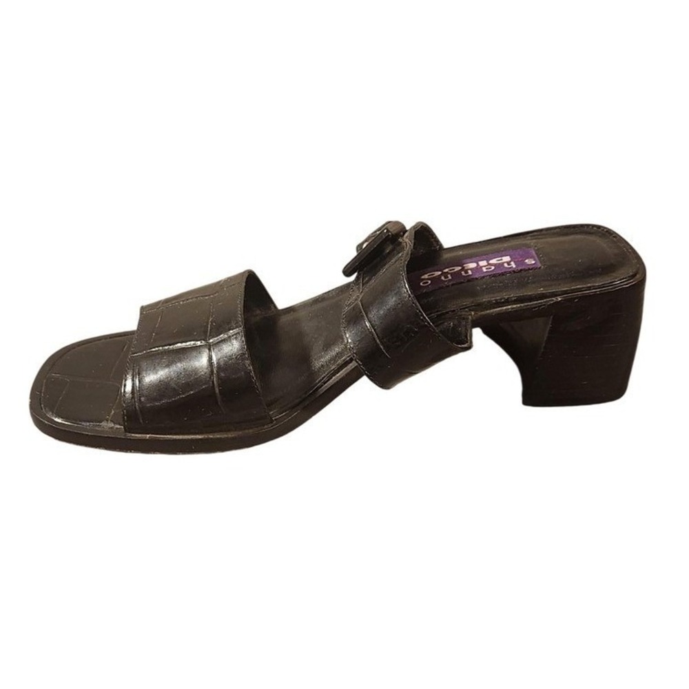 Shannon Diego Sandals Shoes Womens Size 7 Black Croc Leather Slide Block Heel‎